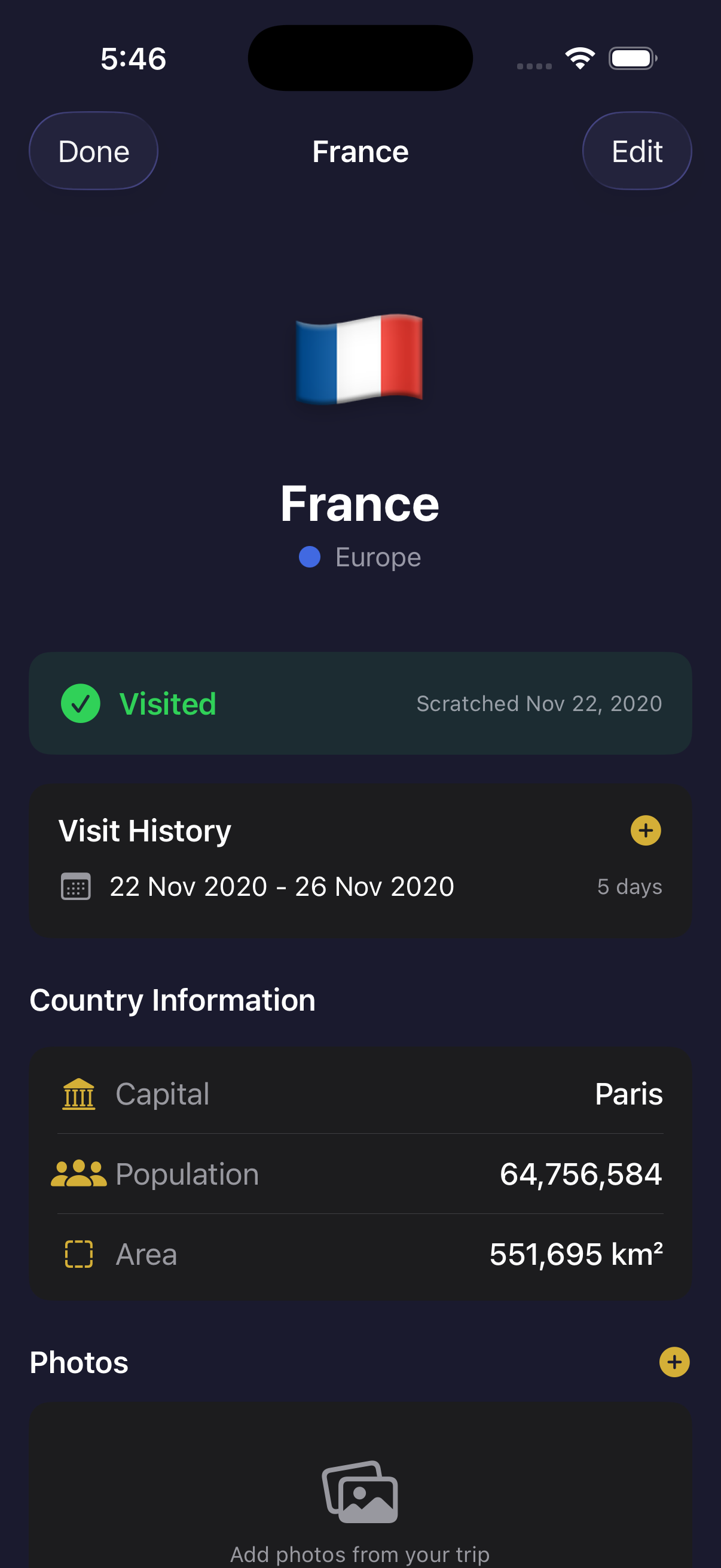 WanderMap country detail screen