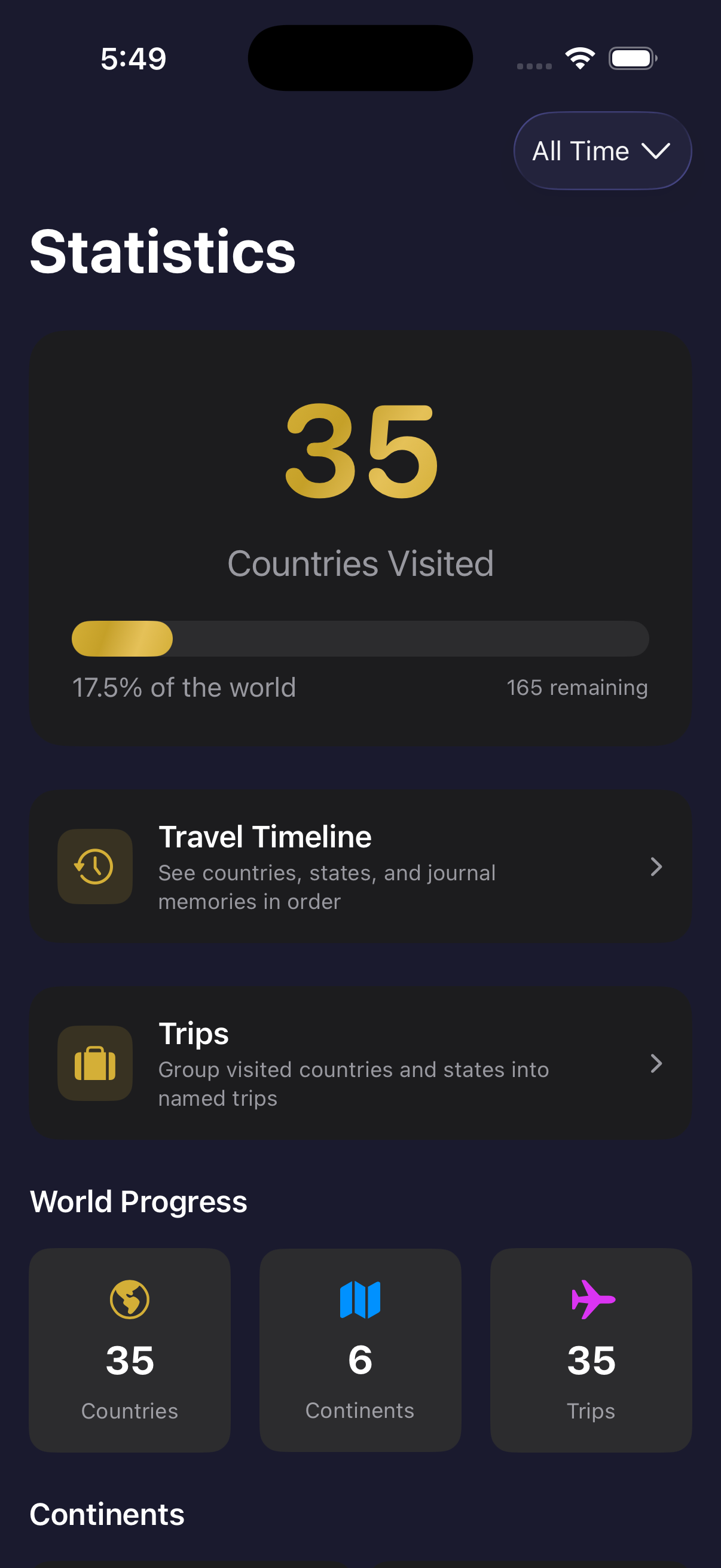 Statistics screen